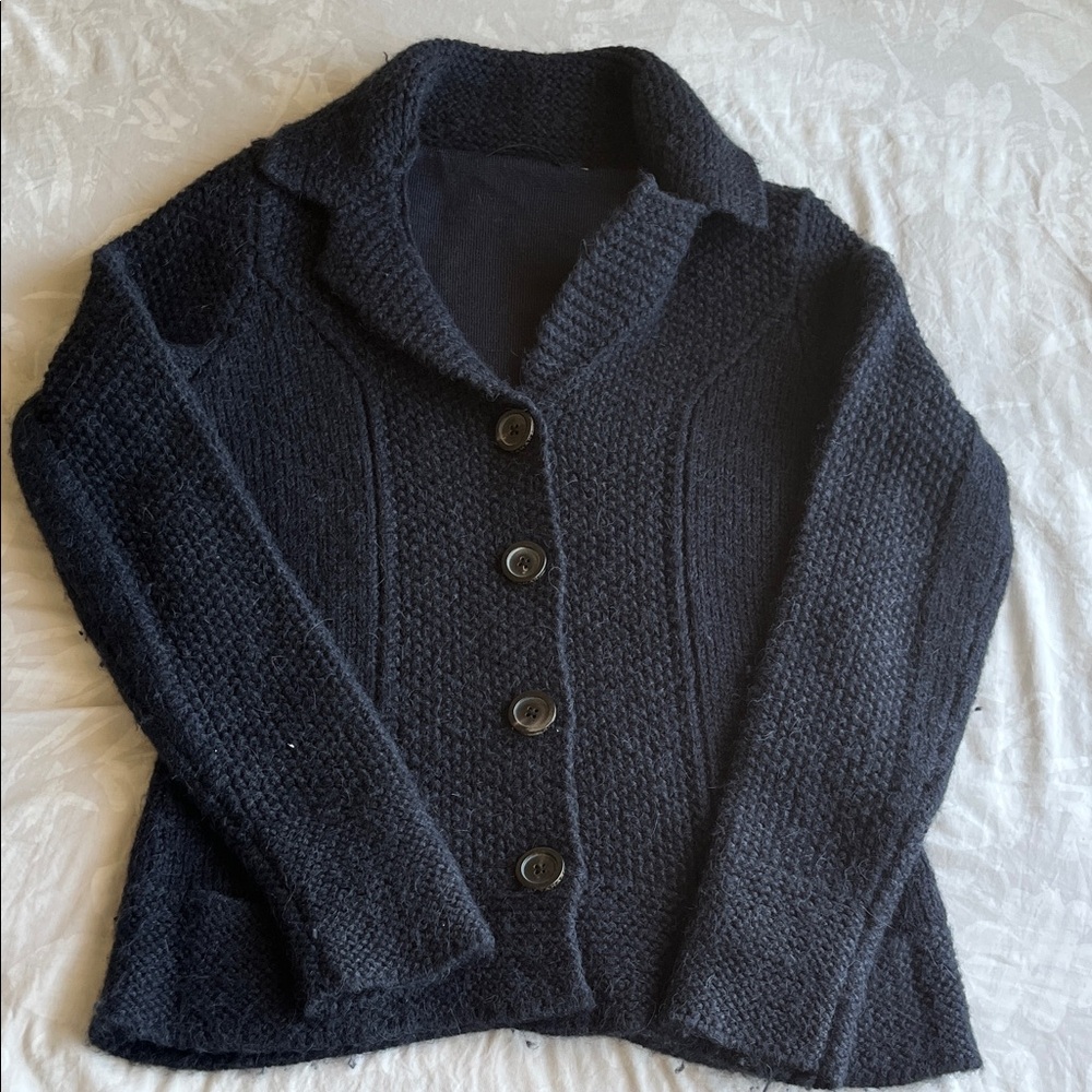 Elie Tahari Navy Button-Up Cardigan
